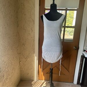 🦋 White Low Back Netted Ruched Sides Mini Dress Tunic Bikini Swim Cover Up